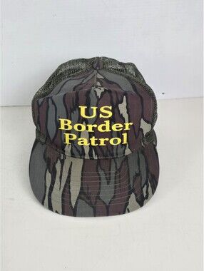 Vintage 80s US Border Patrol Cap Hat Snapback Tiger Stripe Camo Trucker Nissin